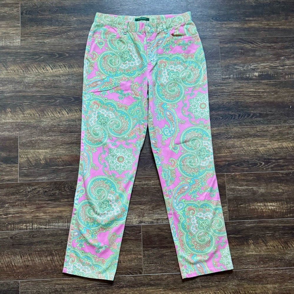 Lauren Ralph Lauren Pink and Green Paisley Trousers